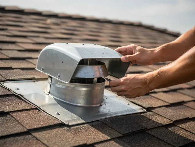 Azusa Dryer Vent Cleaning certified technician safely cleaning a roof-mounted dryer vent in Azusa