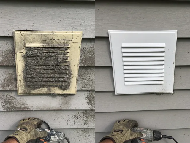 Azusa Dryer Vent Cleaning technician installing high-quality dryer vent cover at a residential property in Azusa